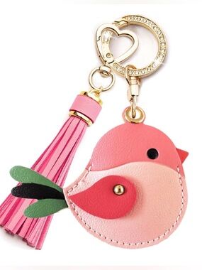Leather birdie, keychain bag, charm AirTag holder with detachable tassel